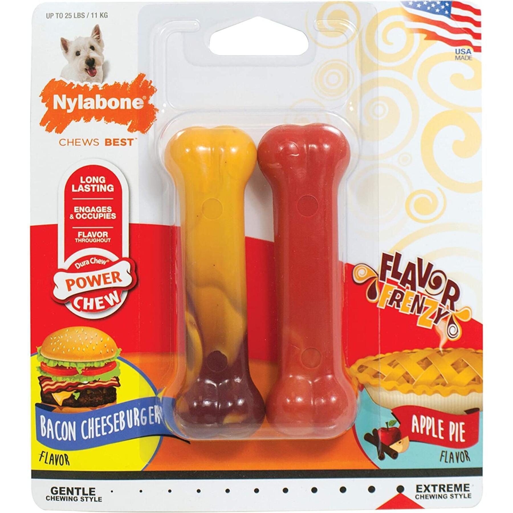 Set of 2 dog toys Nylabone Extreme Chew - Cheeseburger And Apple Flavour S