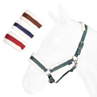 Horse halter with synt. sheepskin lining and nickel buckles Daslö